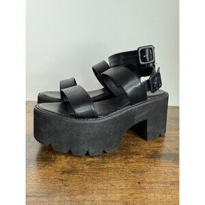 Black Women's Platform Block Heel Ankle Strappy Sandals